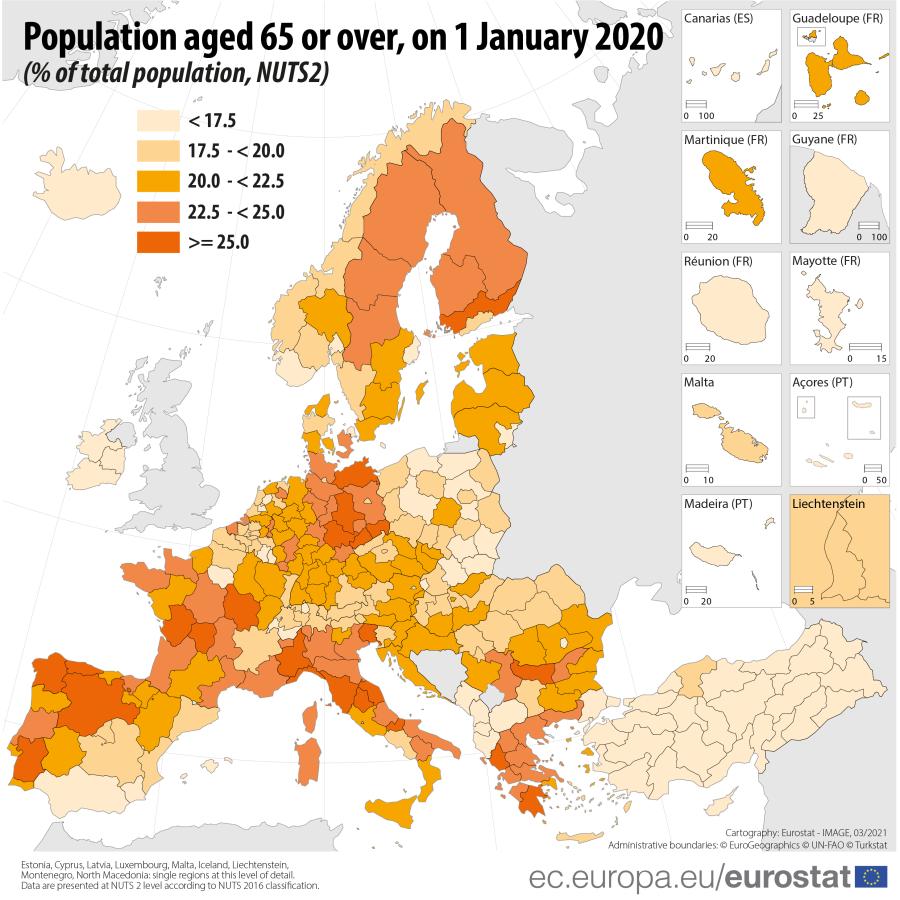 EUROSTAT ΧΑΡΤΗΣ ΠΕΡΙΦΕΡΕΙΕΣ ΗΛΙΚΙΕΣ 65 ΚΑΙ ΑΝΩ
