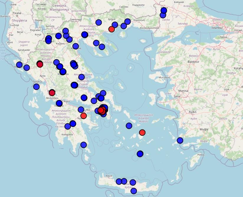 Χάρτης με κλειστά σχολεία
