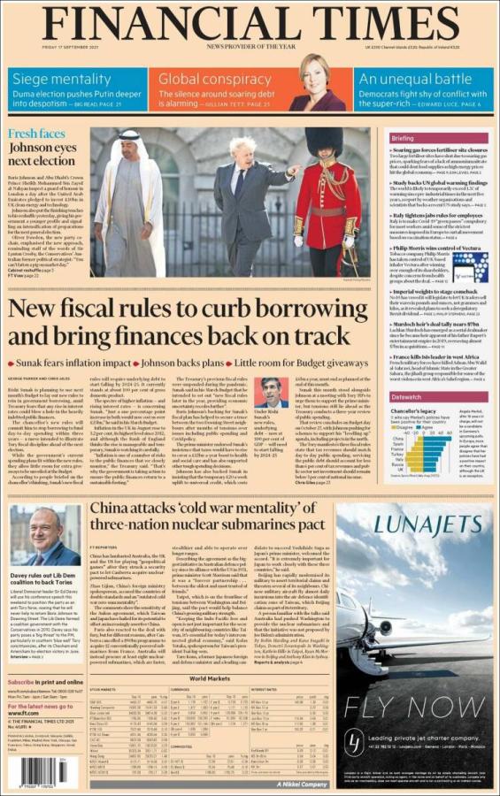 Πρωτοσέλιδο 17092021 Financial Times AUKUS 