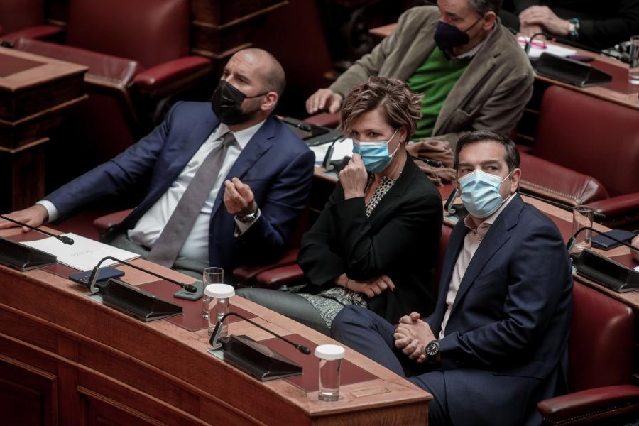 Δημήτρης Τζανακόπουλος, Όλγα Γεροβασίλη και Αλέξης Τσίπρας