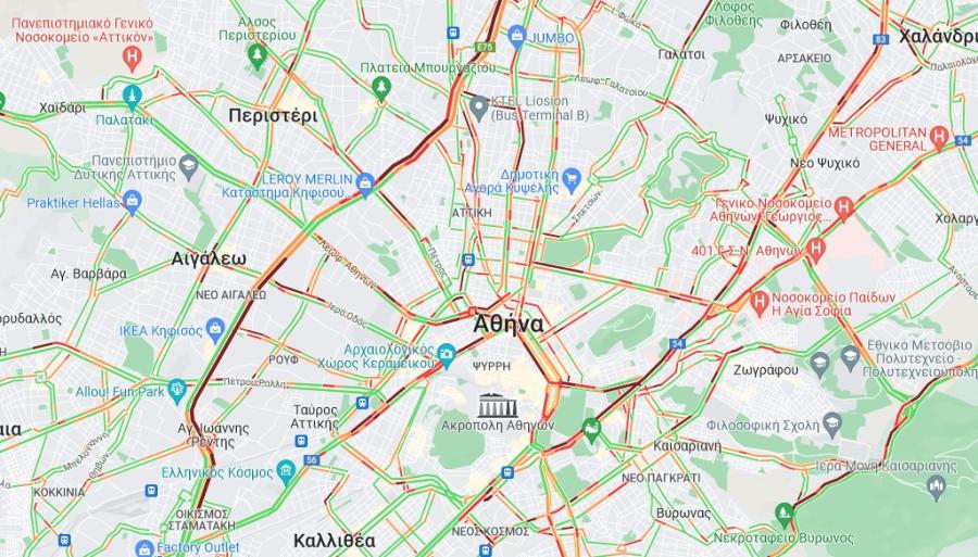 Χάρτης με την κίνηση στην Αθήνα