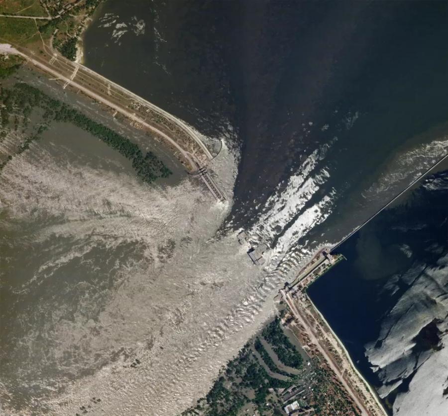 Δορυφορική εικόνα του φράγματος στην Ουκρανία