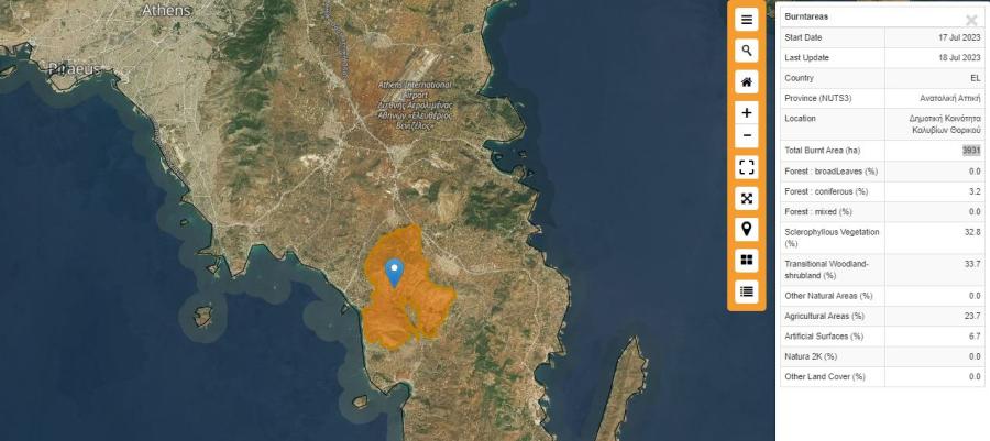 χάρτης με στρέμματα που κάηκαν