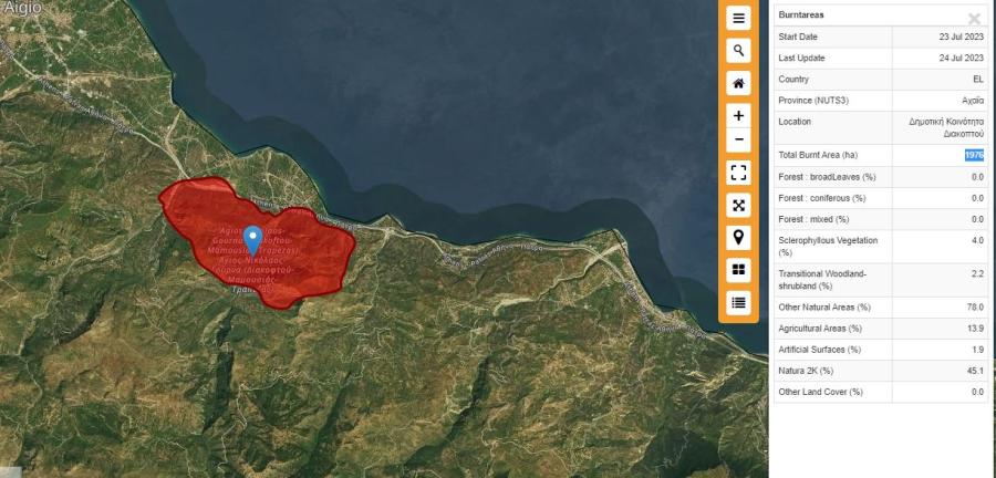 χάρτης με στρέμματα που κάηκαν