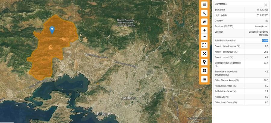 χάρτης με στρέμματα που κάηκαν