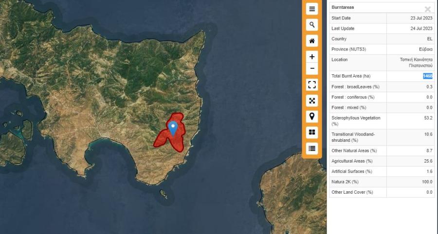 χάρτης με στρέμματα που κάηκαν
