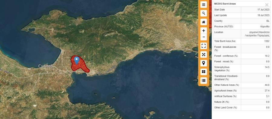 χάρτης με φωτιά Λουτράκι