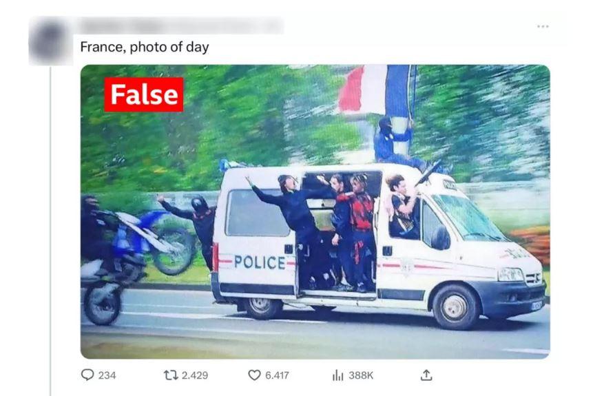 fake post από τις ταραχές στην Γαλλία