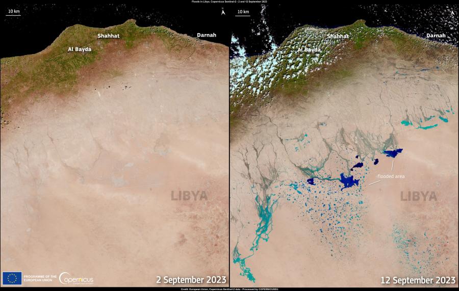 Δορυφορικές εικόνες από το πριν και το μετά των πλημμυρών στη Λιβύη