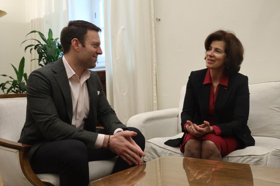 Ο Στέφανος Κασσελάκης με την πρέσβη της Γαλλίας, Laurence Auer