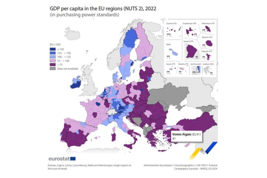 ΧΑΡΤΗΣ ΕΕ ΚΑΤΑ ΚΕΦΑΛΗΝ ΕΙΣΟΔΗΜΑ 2022