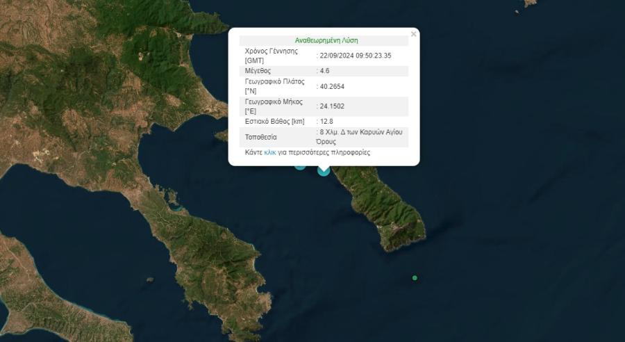 Η αυτόματη λύση για τον σεισμό στο Άγιο Όρος, 22/09/2024