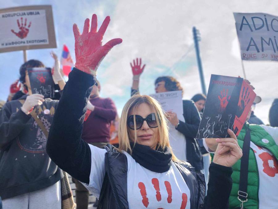 Συλλαλητήριο διαμαρτυρίας στο Σύνταγμα για τα Τέμπη - Σέρβοι πολίτες με πλακάτ για το δυστύχημα στο σσ του Νόβισαντ