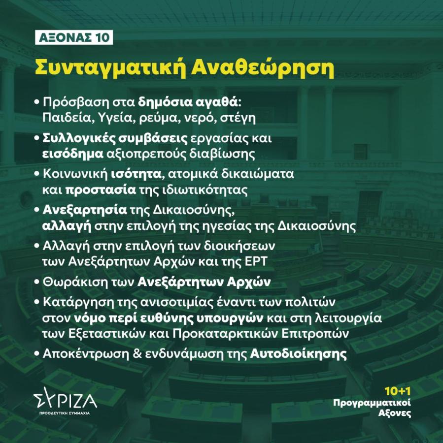 10+1 προγραμματικοί άξονες για το διάλογο των προοδευτικών δυνάμεων - Συνταγματική Αναθεώρηση