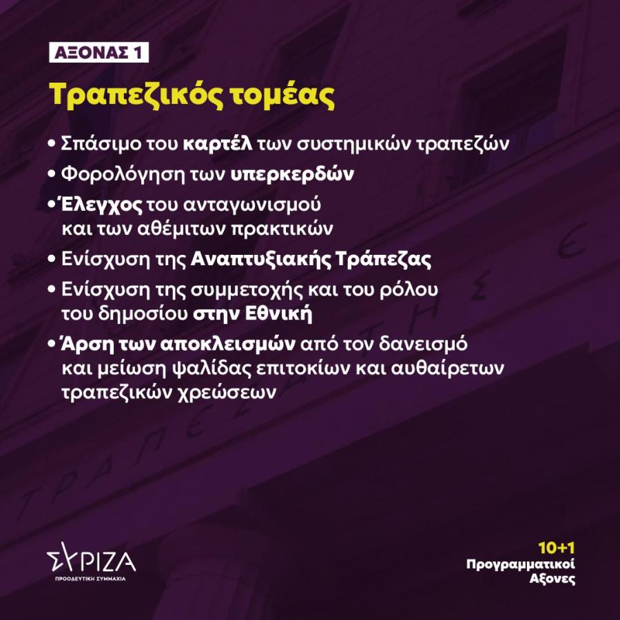 10+1 προγραμματικοί άξονες για το διάλογο των προοδευτικών δυνάμεων - Τραπεζικός τομέας
