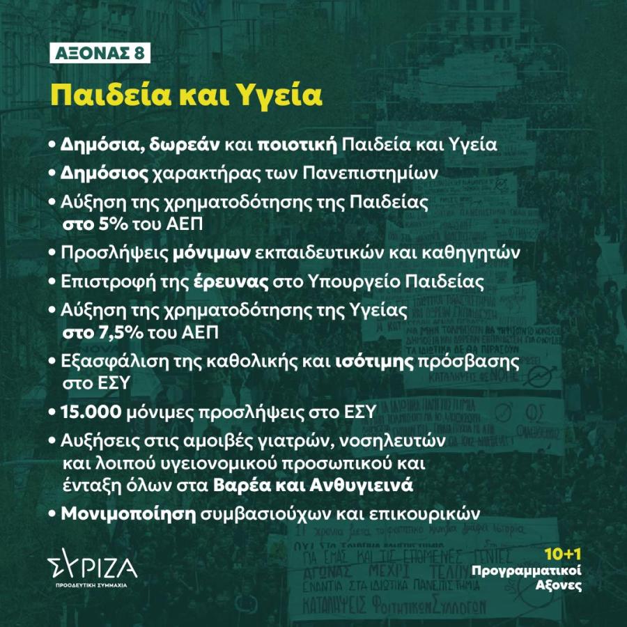 10+1 προγραμματικοί άξονες για το διάλογο των προοδευτικών δυνάμεων - Παιδεία & Υγεία