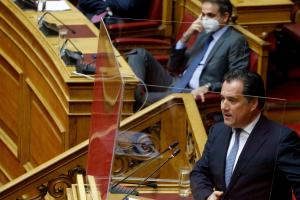 Άδωνις Γεωργιάδης και Κυριάκος Μητσοτάκης στη Βουλή