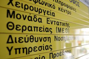 Πινακίδα νοσοκομείου με Μονάδα Εντατικής Θεραπείας.