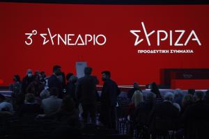 Στιγμιότυπο από την πρώτη ημέρα των εργασιών του 3ου Συνεδρίου του ΣΥΡΙΖΑ - Προοδευτική Συμμαχία στο Κλειστό Γήπεδο Φαλήρου,14 Απριλίου 2022.