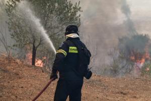 Πυροσβέστης σβήνει φωτιά