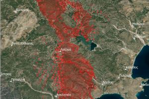 χάρτης με τα καμένα στην Ρόδο