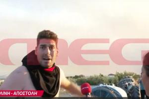 άντρας μιλά στην κάμερα για τις εκρήξεις
