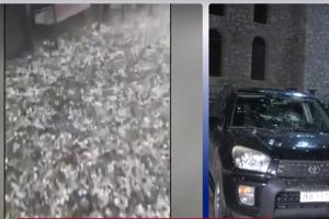 Χαλάζι και ζημιές σε αυτοκίνητο από τα έντονα φαινόμενα