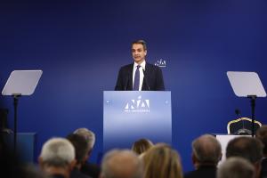 Ο Κυριάκος Μητσοτάκης στο βήμα