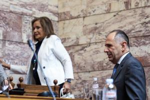 Η Ντόρα Μπακογιάννη και ο Γιώργος Γεραπετρίτης στη Βουλή