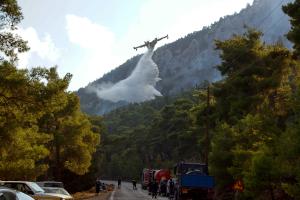 Αεροσκάφος της Πυροσβεστικής πραγματοποιεί κατάσβεση σε δάσος