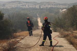 Πυροσβέστες με μάνικες σε κατάσβεση φωτιάς