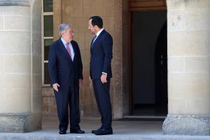 Ο πρόεδρος της Κύπρου Νίκος Χριστοδουλίδης υποδέχεται τον Γενικό Γραμματέα του ΟΗΕ Αντόνιο Γκουτέρες στο Προεδρικό Μέγαρο στη Λευκωσία