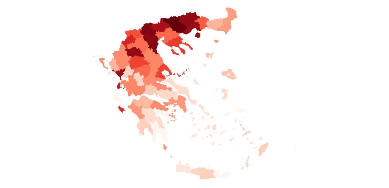 κατανομή θανάτων ανά περιφέρεια