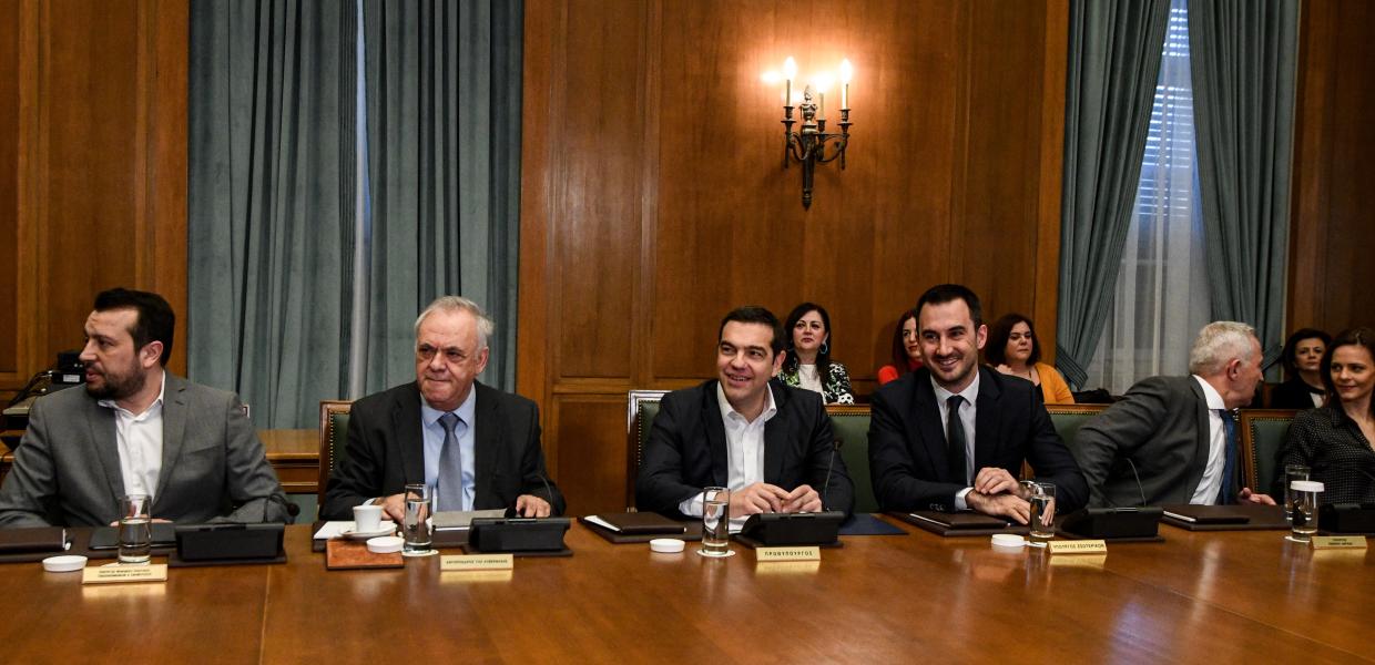 Αλέξης Τσίπρας, Γιάννης Δραγασάκης, Νίκος Παππάς και Αλέξης Χαρίτσης στο υπουργικό συμβούλιο