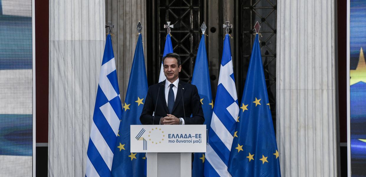Ο Κυριάκος Μητσοτάκης κατά την ομιλία του στο Ζάππειο