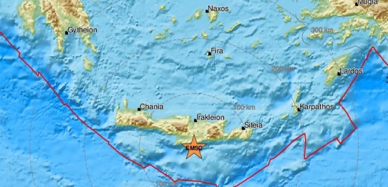 Χάρτης με σεισμό στην Κρήτη