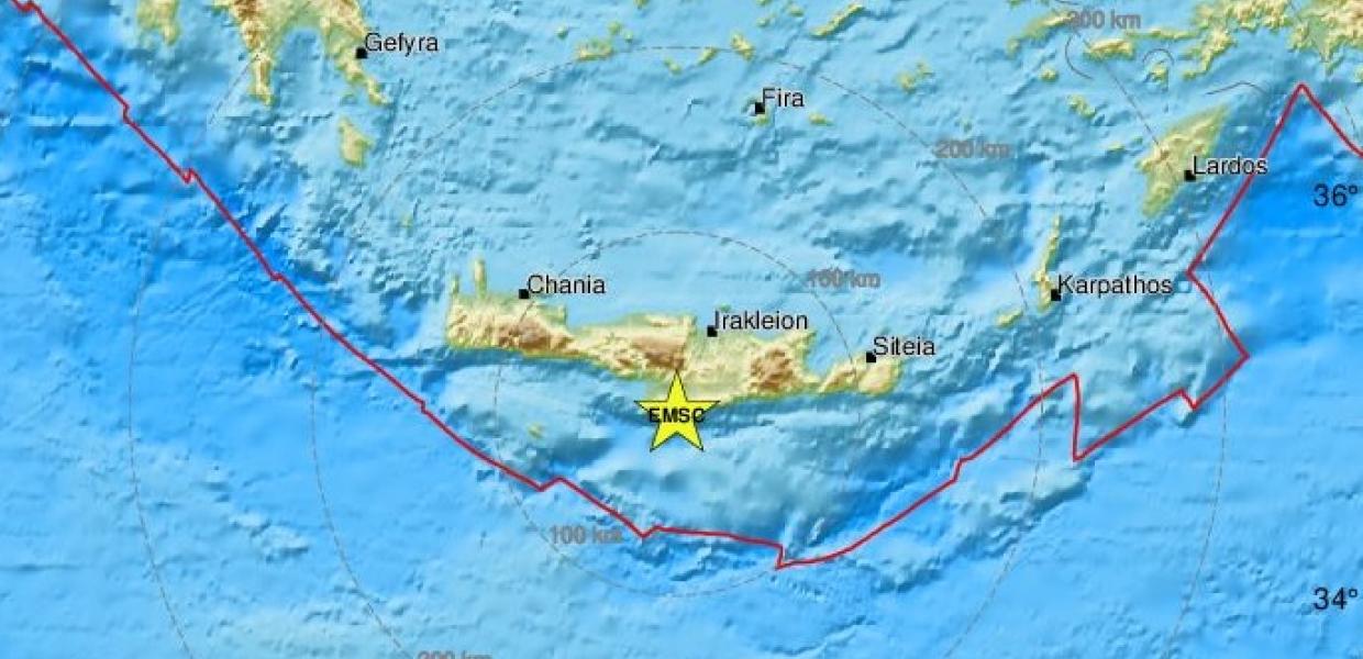 Χάρτης με σεισμό στην Κρήτη