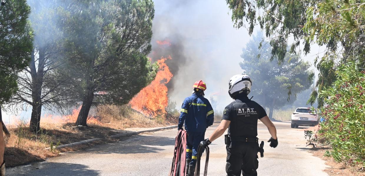 Πυροσβέστες και αστυνομικός σε φωτιά