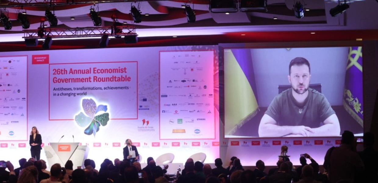 Ο Βολοντιμίρ Ζελένσκι σε συνέδριο του Economist