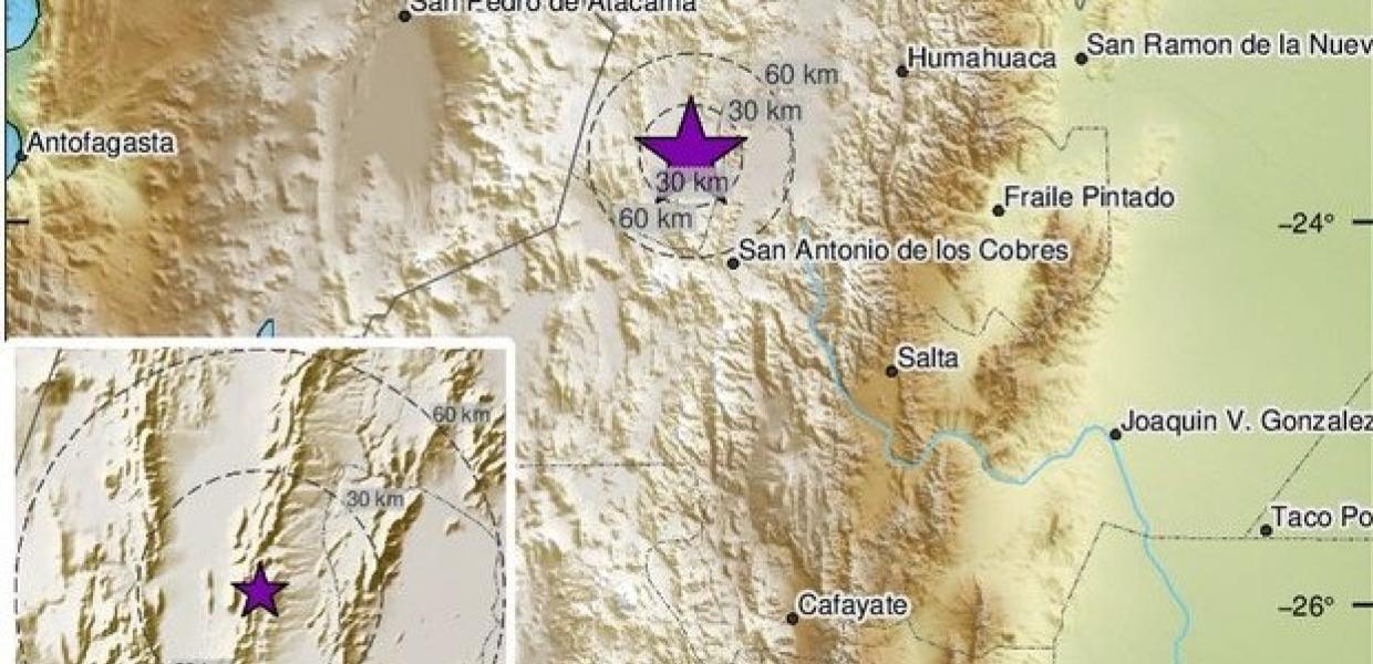 Χάρτης που δείχνει το επίκεντρο του σεισμού