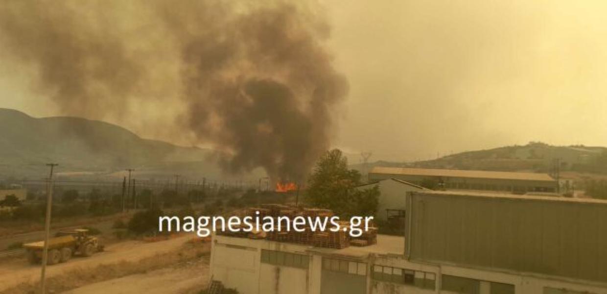 φωτιά στη Μαγνησία πάνω από Α ΒΙΠΕ Βόλου