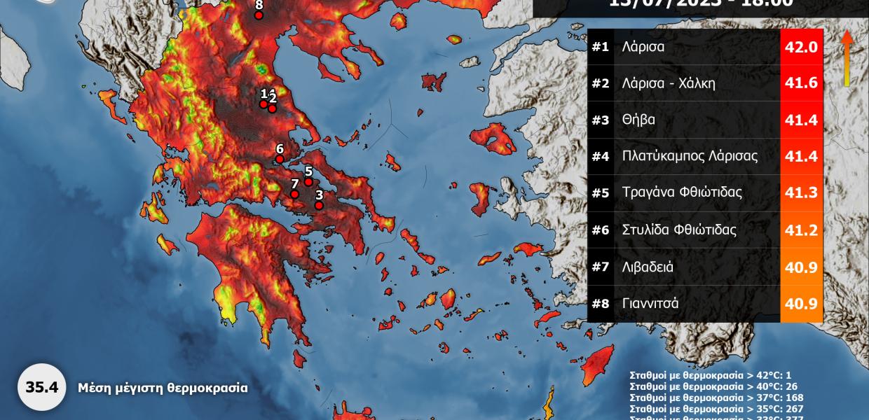 Χάρτης με θερμοκρασίες