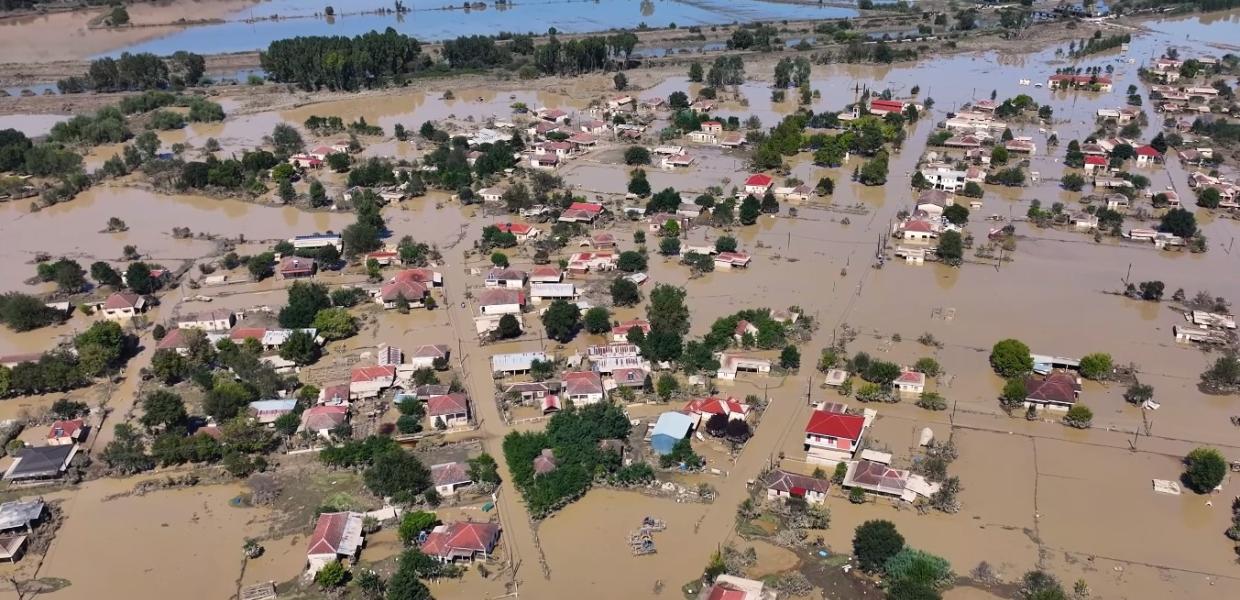 Ο πλημμυρισμένος κάμπος της Καρδίτσας από ψηλά