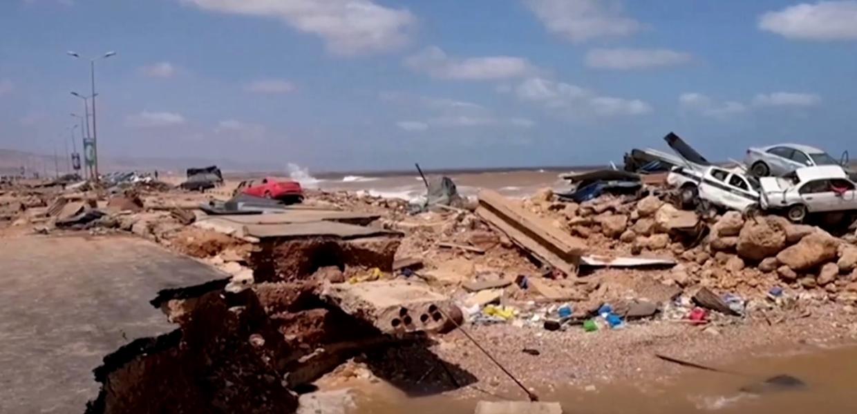 η κατεστραμμένη πόλη Ντέρνα στην Λιβύη μετά τις πλημμύρες