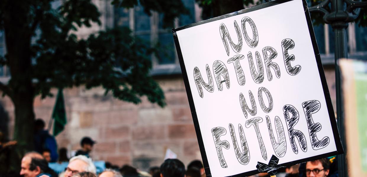 Χαρτόνι με το σύνθημα «no nature, no future»