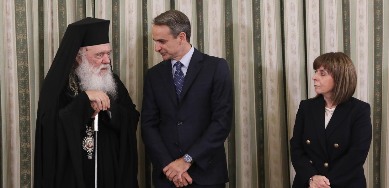Ιερώνυμος, Κυριάκος Μητσοτάκης και Κατερίνα Σακελλαροπούλου