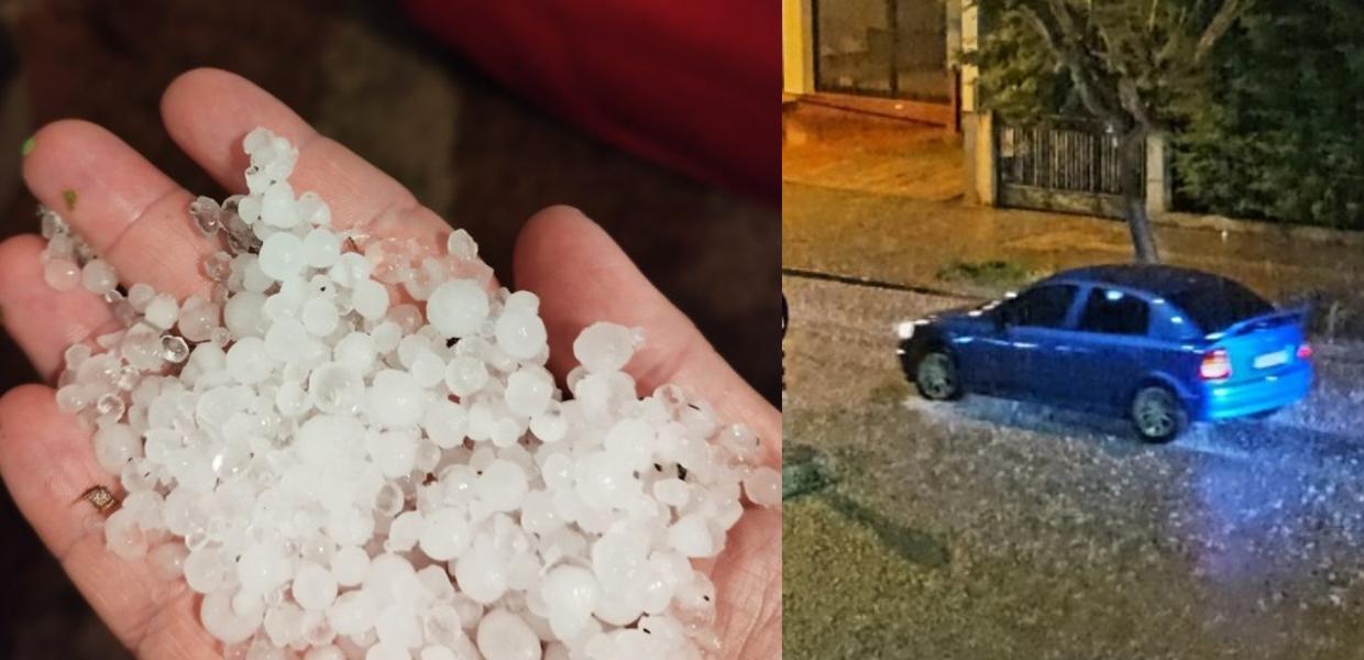 Χαλάζι και βροχή στα Τρίκαλα