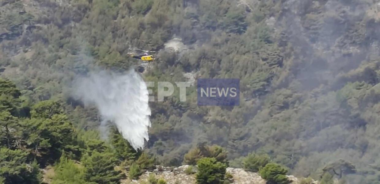 Εναέριες ρίψεις νερού στα Καμπιά της Χίου 