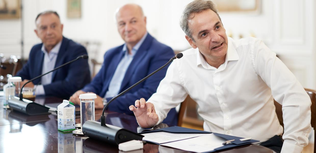 Ο Κυριάκος Μητσοτάκης σε τηλεδιάσκεψη με τον Δήμαρχο Αμοργού Λευτέρη Καραΐσκο 