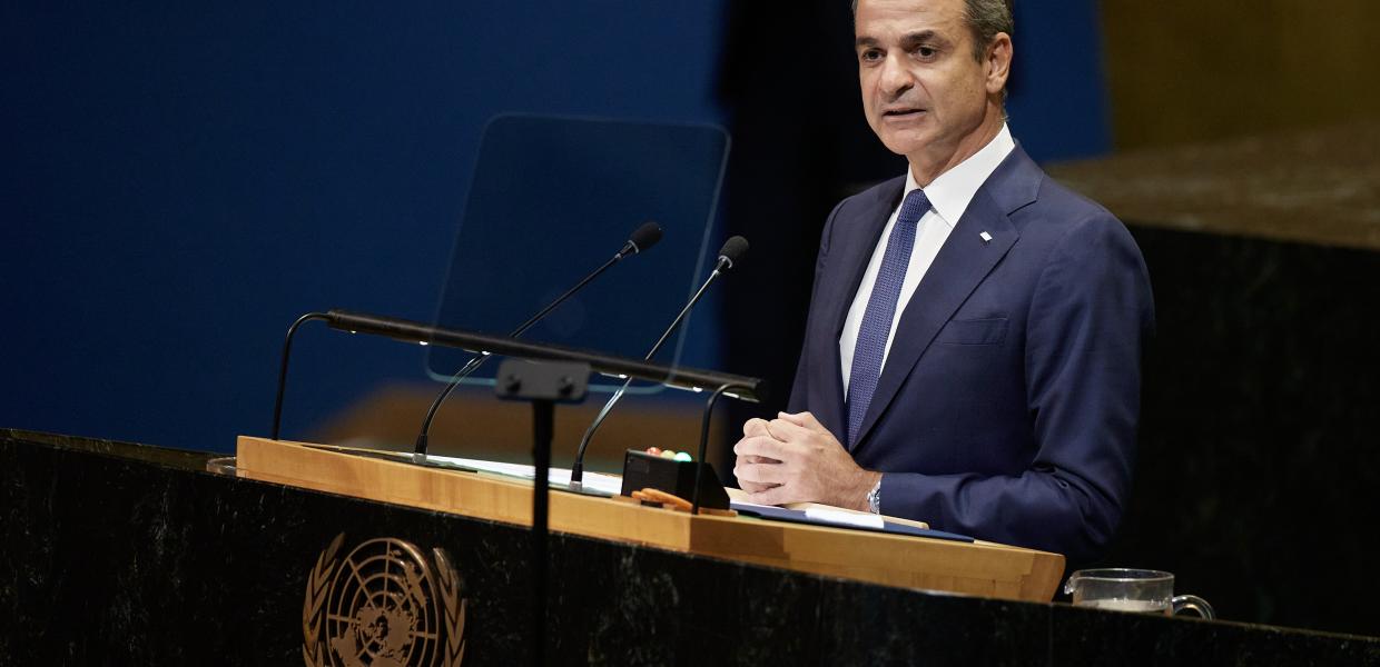 Ο πρωθυπουργός Κυριάκος Μητσοτάκης στο βήμα της 80ής Γενικής Συνέλευσης του ΟΗΕ, 26/09/2025